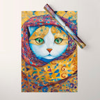 Klimt Cat with Green Eyes and a Colorful Scarf Wrapping Paper Gallery Image 1