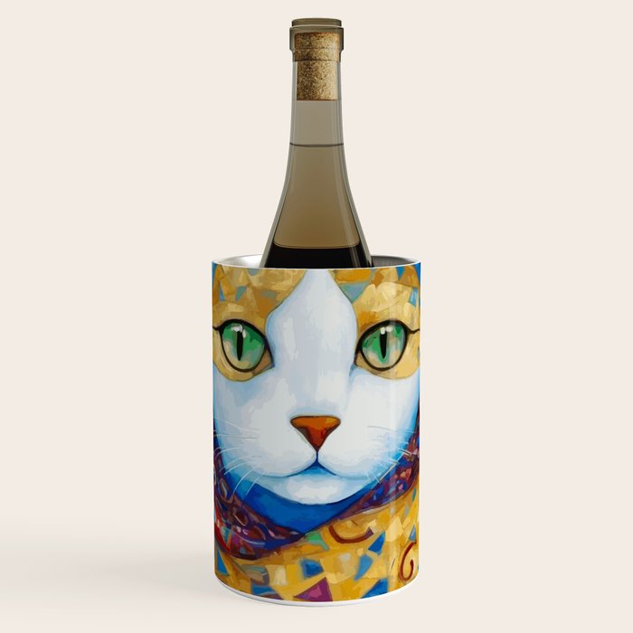 Klimt Cat with Green Eyes and a Colorful Scarf Wine Chiller Gallery Image 1