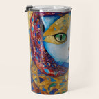 Klimt Cat with Green Eyes and a Colorful Scarf Travel Mug Gallery Image 3
