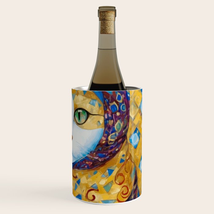 Klimt Cat with Green Eyes and a Colorful Scarf Wine Chiller Gallery Image 3