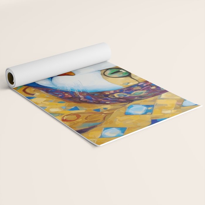 Klimt Cat with Green Eyes and a Colorful Scarf Yoga Mat Gallery Image 2