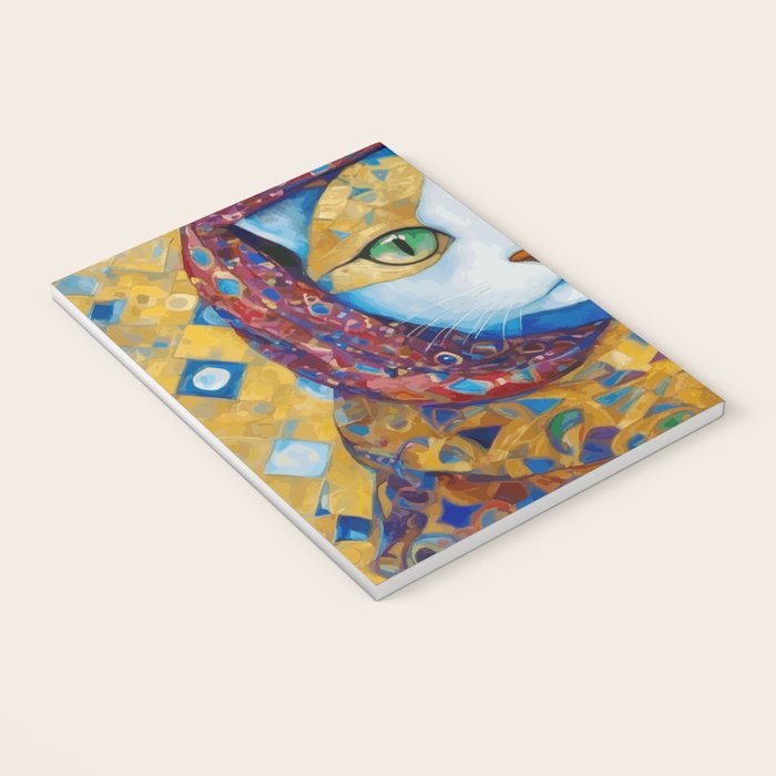 Klimt Cat with Green Eyes and a Colorful Scarf Notebook Gallery Image 3