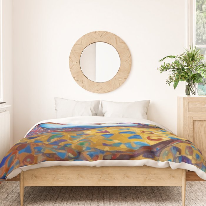 Klimt Cat with Green Eyes and a Colorful Scarf Duvet Cover Gallery Image 3