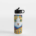 Klimt Cat with Green Eyes and a Colorful Scarf Water Bottle Gallery Image 1