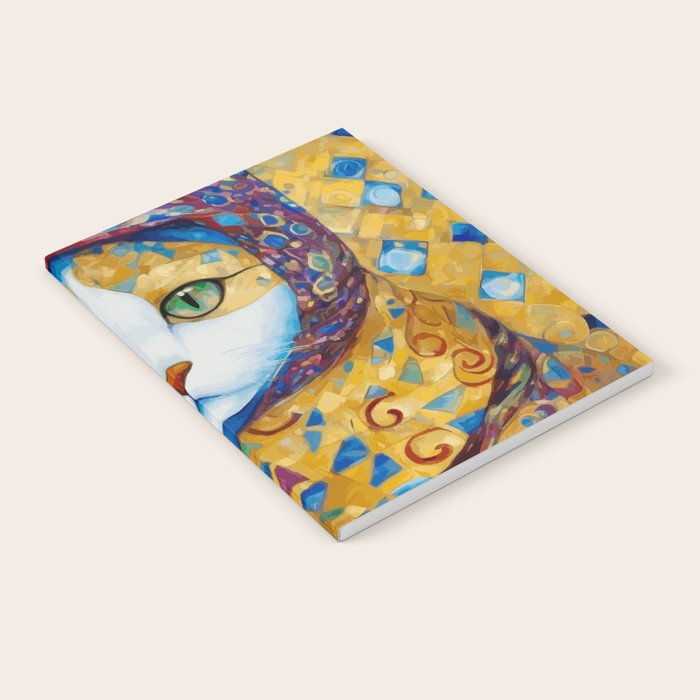 Klimt Cat with Green Eyes and a Colorful Scarf Notebook Gallery Image 2