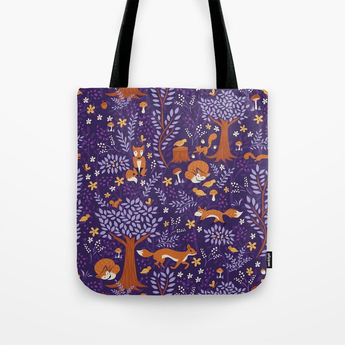 Foxes Playing in a Purple Forest Tote Bag Gallery Image 1