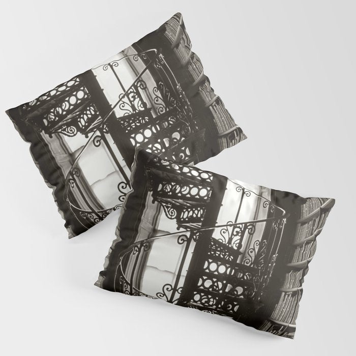 Trinity College, Dublin, Ireland, iron spiral stairs in Library College Long Room black and white photograph Pillow Sham Gallery Image 3