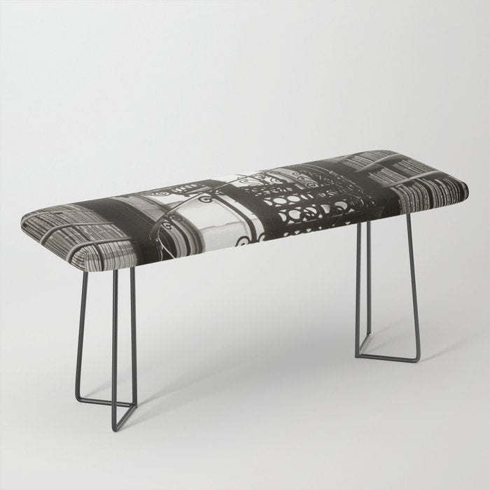 Trinity College, Dublin, Ireland, iron spiral stairs in Library College Long Room black and white photograph Bench Gallery Image 1