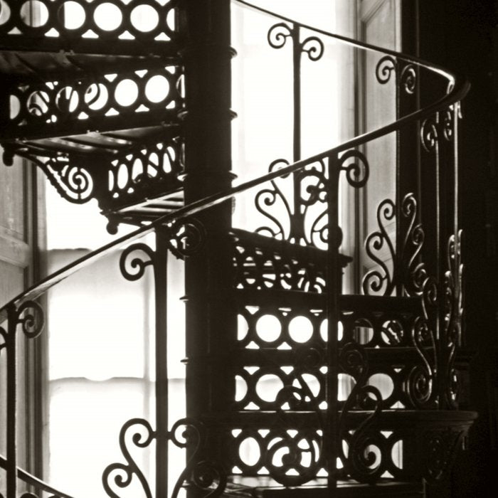Trinity College, Dublin, Ireland, iron spiral stairs in Library College Long Room black and white photograph Coffee Mug Gallery Image 2