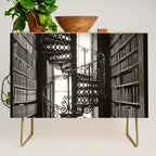 Trinity College, Dublin, Ireland, iron spiral stairs in Library College Long Room black and white photograph Credenza Gallery Image 1