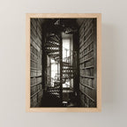 Trinity College, Dublin, Ireland, iron spiral stairs in Library College Long Room black and white photograph Mini Art Print Gallery Image 1