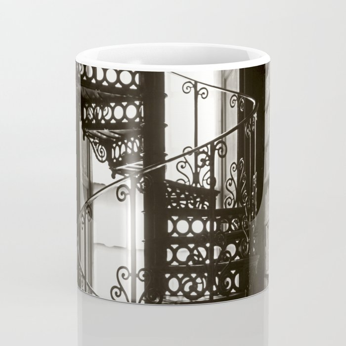 Trinity College, Dublin, Ireland, iron spiral stairs in Library College Long Room black and white photograph Coffee Mug Gallery Image 4