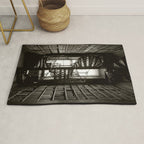 Trinity College, Dublin, Ireland, iron spiral stairs in Library College Long Room black and white photograph Rug Gallery Image 1