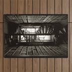 Trinity College, Dublin, Ireland, iron spiral stairs in Library College Long Room black and white photograph Outdoor Rug Gallery Image 1