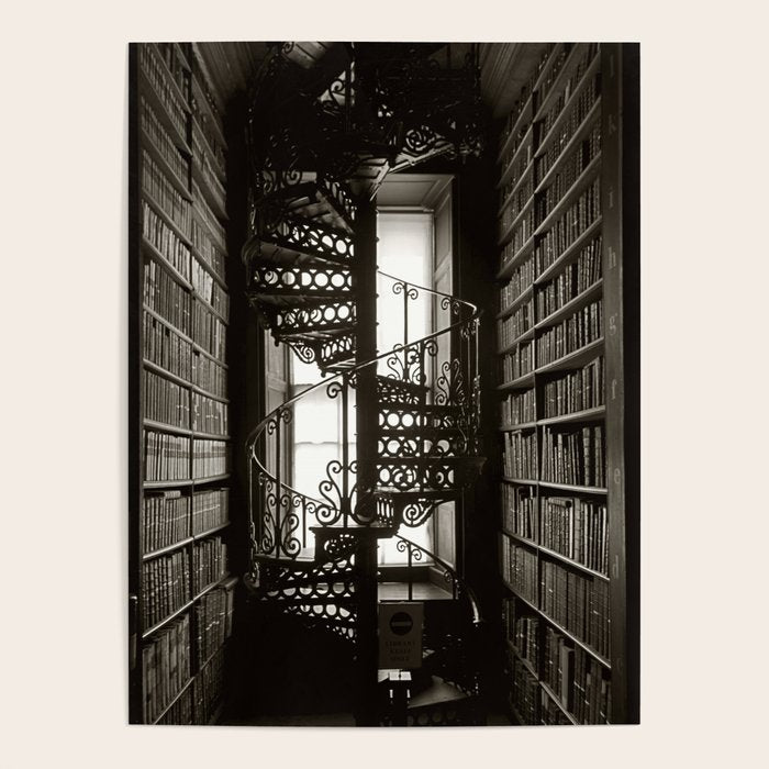 Trinity College, Dublin, Ireland, iron spiral stairs in Library College Long Room black and white photograph Poster Gallery Image 4