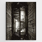 Trinity College, Dublin, Ireland, iron spiral stairs in Library College Long Room black and white photograph Jigsaw Puzzle Gallery Image 1