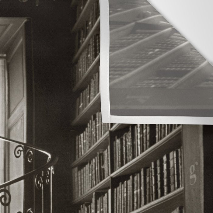 Trinity College, Dublin, Ireland, iron spiral stairs in Library College Long Room black and white photograph Wall Tapestry Gallery Image 3