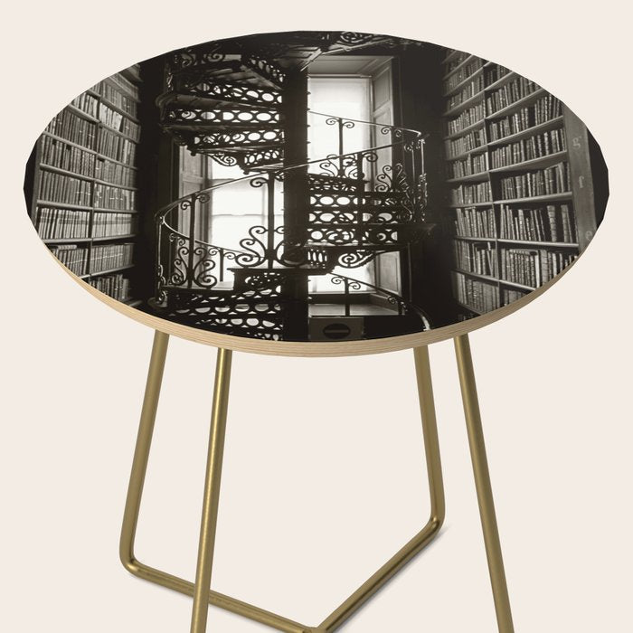 Trinity College, Dublin, Ireland, iron spiral stairs in Library College Long Room black and white photograph Side Table Gallery Image 2