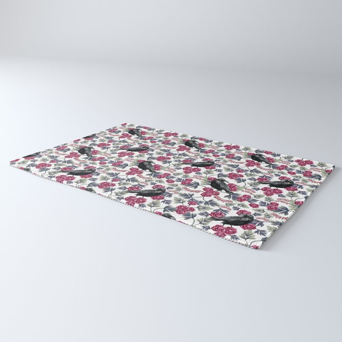 Crows, Bleeding Hearts & Roses Floral/Botanical Pattern Rug Gallery Image 3