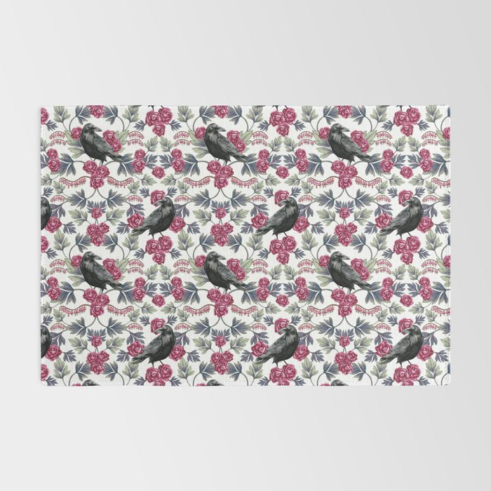Crows, Bleeding Hearts & Roses Floral/Botanical Pattern Rug Gallery Image 2