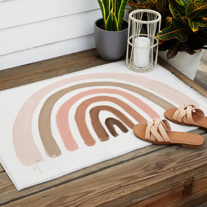 rainbow pink minimalist Outdoor Rug Gallery Image 2