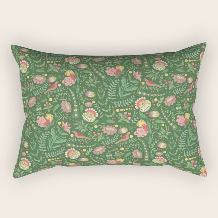 Swedish Floral - Green Rectangular Pillow Gallery Image 1