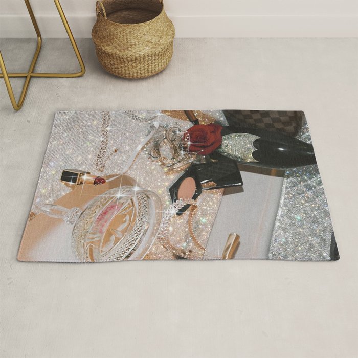 GIRLS PARTY - aesthetic glitter collage art work, weekend vibes, glamour and chick , luxury vibes. Rug Gallery Image 1