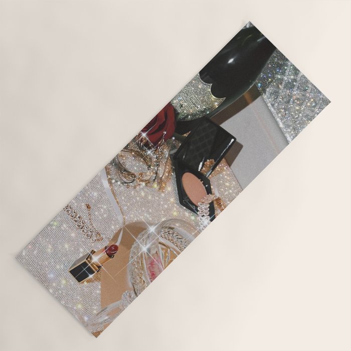 GIRLS PARTY - aesthetic glitter collage art work, weekend vibes, glamour and chick , luxury vibes. Yoga Mat Gallery Image 1