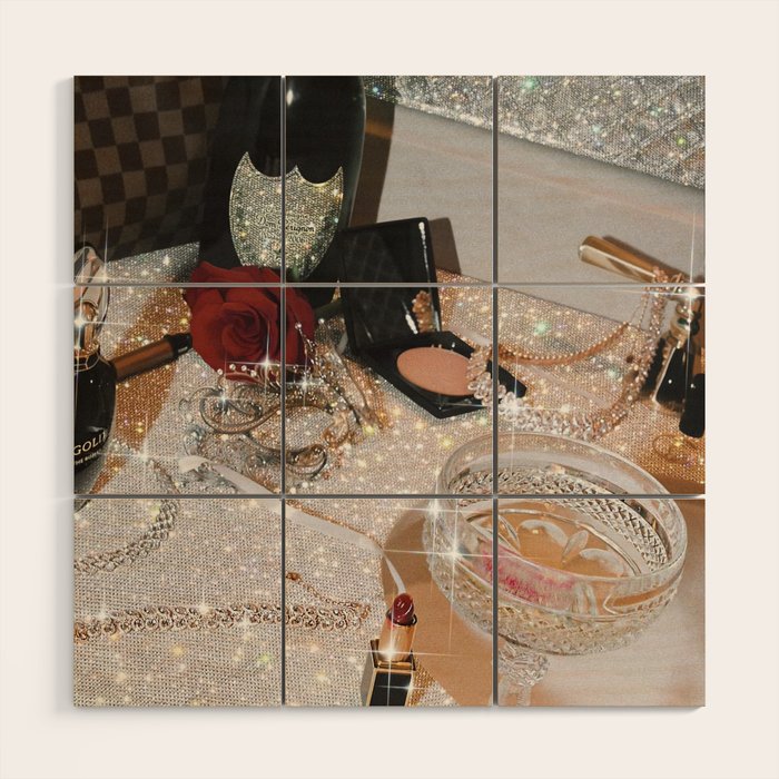 GIRLS PARTY - aesthetic glitter collage art work, weekend vibes, glamour and chick , luxury vibes. Wood Wall Art Gallery Image 1