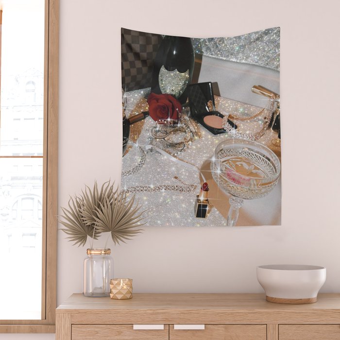 GIRLS PARTY - aesthetic glitter collage art work, weekend vibes, glamour and chick , luxury vibes. Wall Tapestry Gallery Image 2