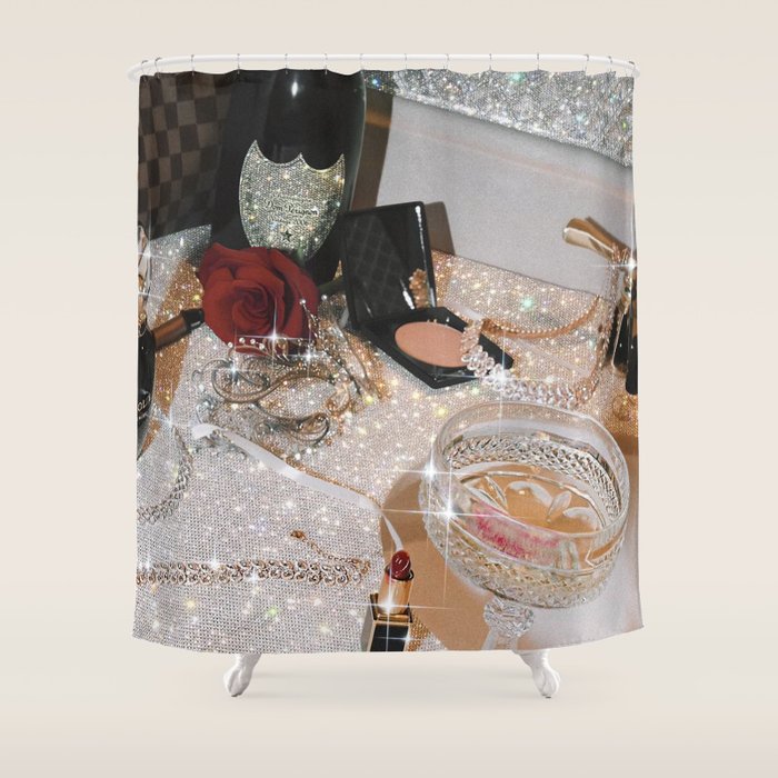 GIRLS PARTY - aesthetic glitter collage art work, weekend vibes, glamour and chick , luxury vibes. Shower Curtain Gallery Image 1