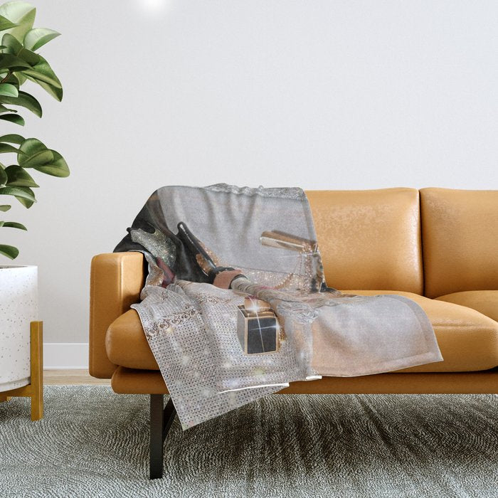 GIRLS PARTY - aesthetic glitter collage art work, weekend vibes, glamour and chick , luxury vibes. Throw Blanket Gallery Image 1