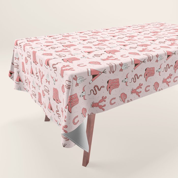 Cute Cowgirl Pattern, Cowboy Print in Blush Pink Tablecloth Gallery Image 1