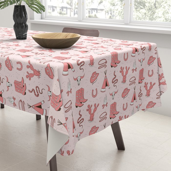 Cute Cowgirl Pattern, Cowboy Print in Blush Pink Tablecloth Gallery Image 3