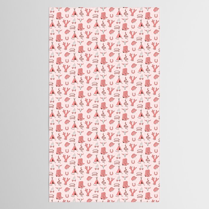 Cute Cowgirl Pattern, Cowboy Print in Blush Pink Tablecloth Gallery Image 2