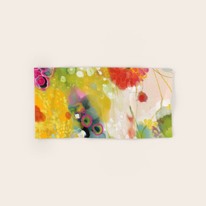 abstract floral art in yellow green and rose magenta colors Hand & Bath Towel Gallery Image 1