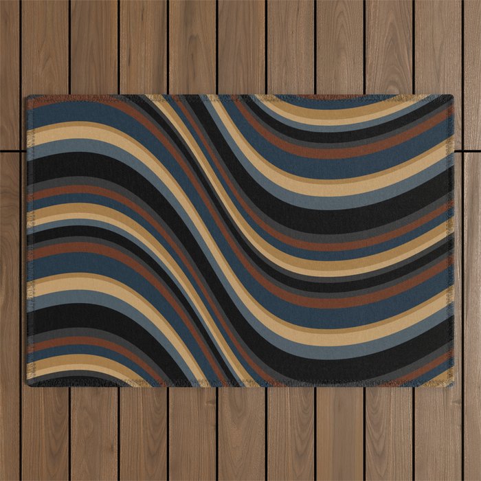 Wavy Stripes V - Dark Vintage  Outdoor Rug Gallery Image 1