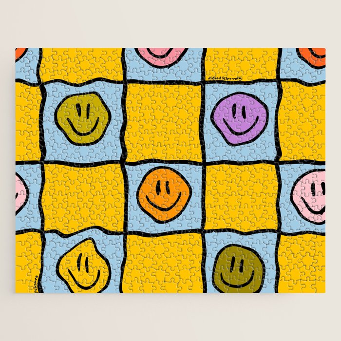 Yellow Happy Face Checkerboard Print Jigsaw Puzzle Gallery Image 1