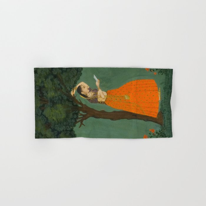 Title Woman Grasping Tree Branch Place India Indian Miniature Painting  Bath Towel Gallery Image 1
