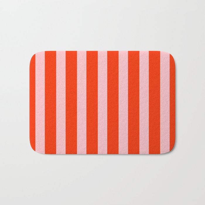 Vertical Stripes Bold Fun Basic Pattern in Orange and Pink Bath Mat Gallery Image 1