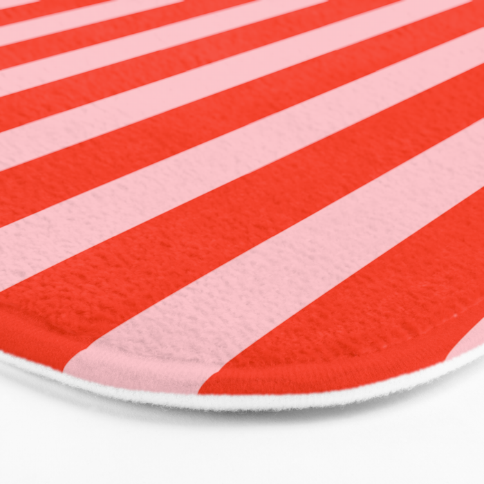 Vertical Stripes Bold Fun Basic Pattern in Orange and Pink Bath Mat Gallery Image 3
