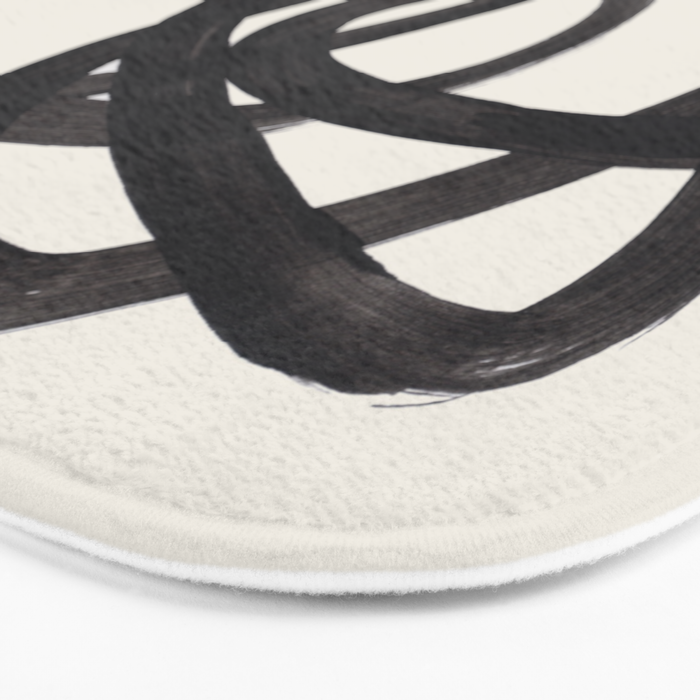 Mid Century Modern Minimalist Abstract Art Brush Strokes Black & White Ink Art Spiral Circles Bath Mat Gallery Image 3