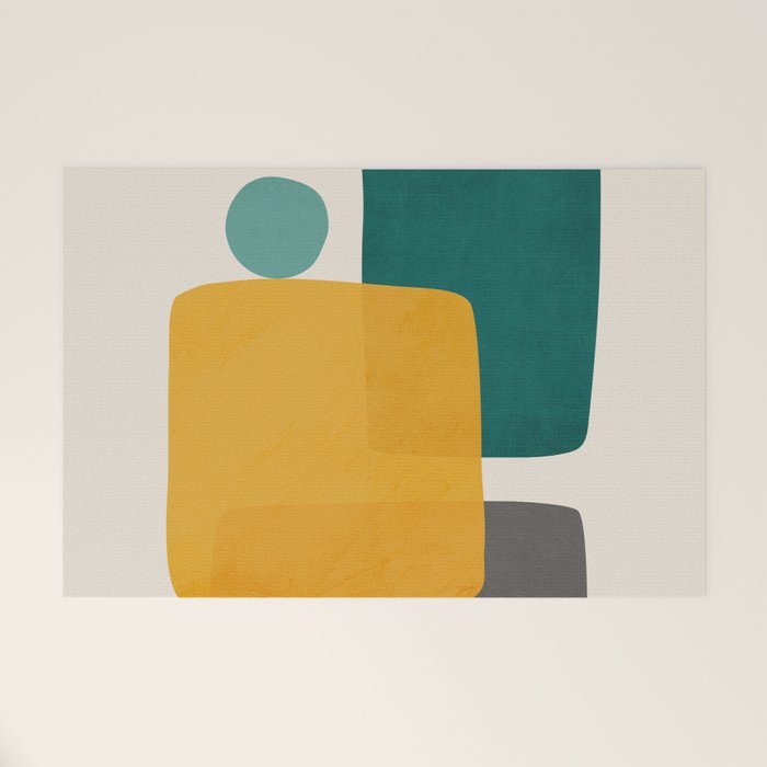 Teal Mustard Abstract Shapes 01 Welcome Mat Gallery Image 1
