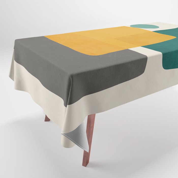 Teal Mustard Abstract Shapes 01 Tablecloth Gallery Image 1