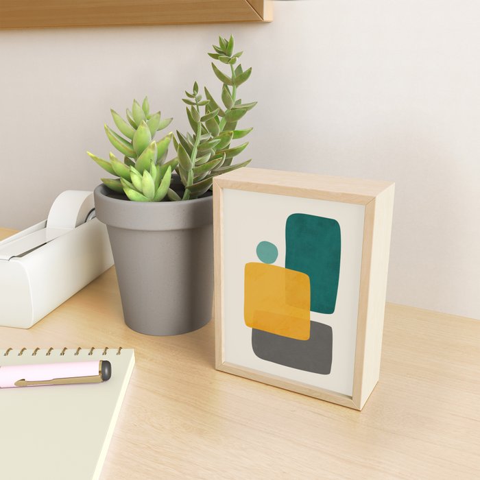 Teal Mustard Abstract Shapes 01 Mini Art Print Gallery Image 2