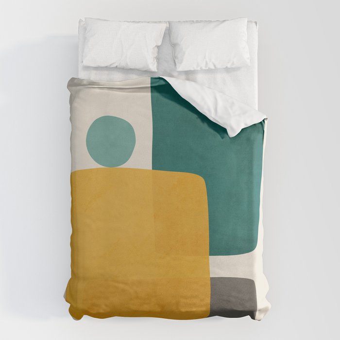 Teal Mustard Abstract Shapes 01 Duvet Cover Gallery Image 1