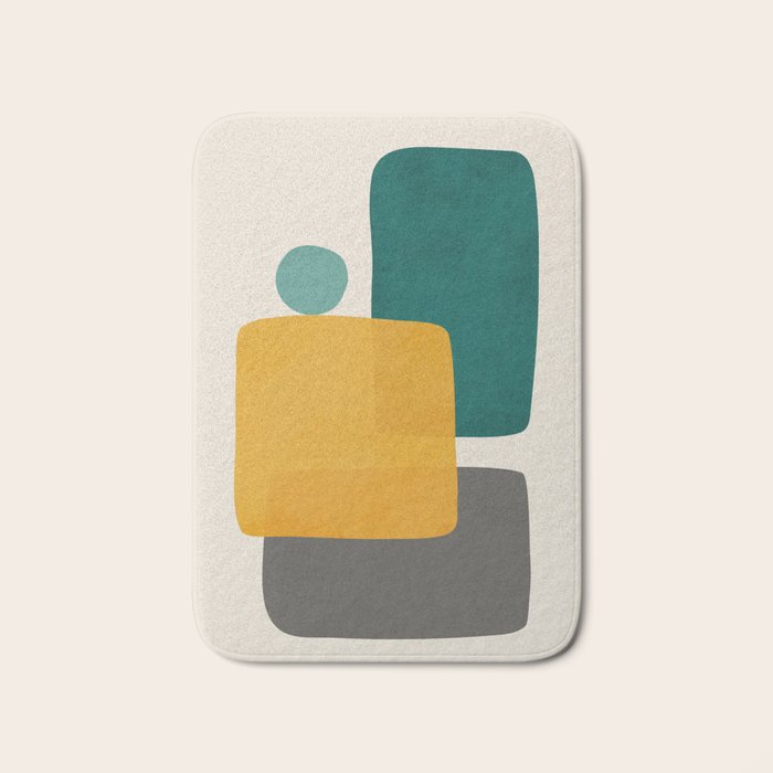 Teal Mustard Abstract Shapes 01 Bath Mat Gallery Image 1