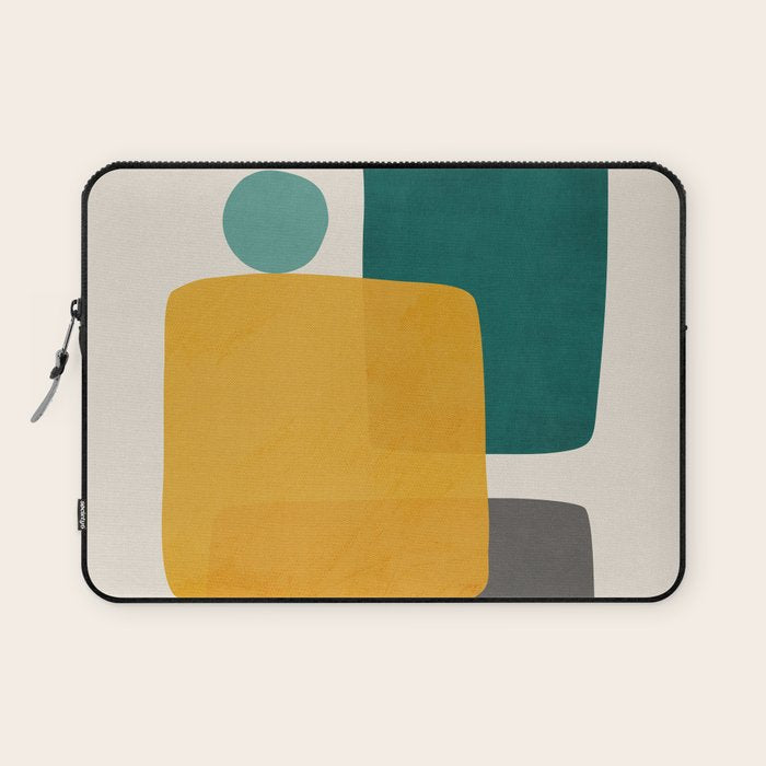 Teal Mustard Abstract Shapes 01 Laptop Sleeve Gallery Image 1