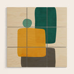 Teal Mustard Abstract Shapes 01 Wood Wall Art Gallery Image 1