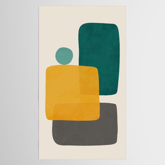 Teal Mustard Abstract Shapes 01 Tablecloth Gallery Image 2